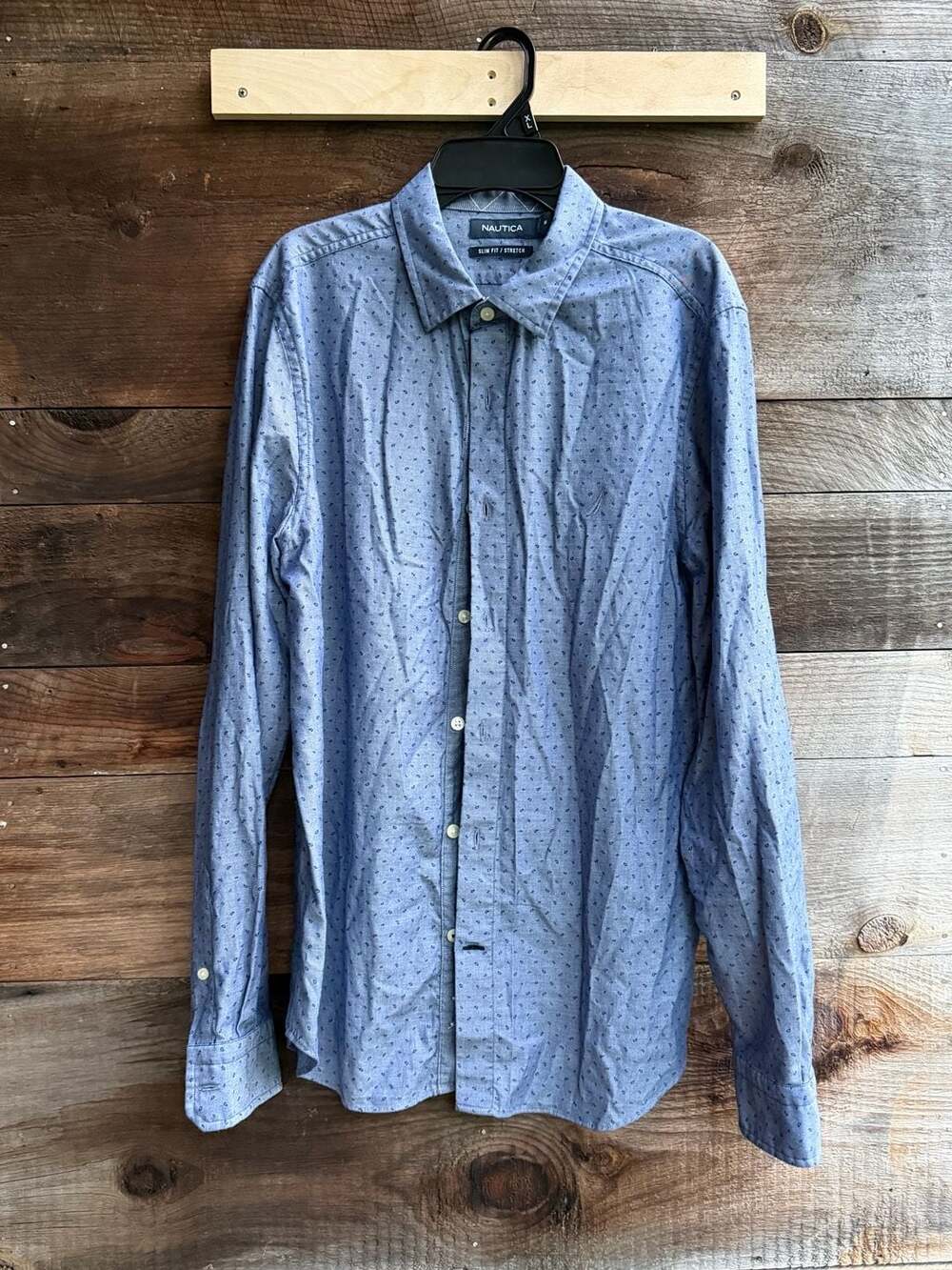 Nautica Slim Fit Stretch Blue Paisley Print Long Sleeve Button Up Shirt Men's M